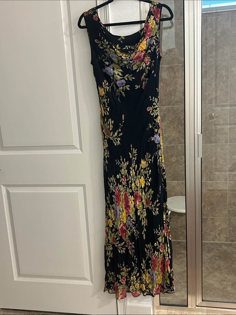 Black Floral Maxi Dress with Pink & Yellow Blooms